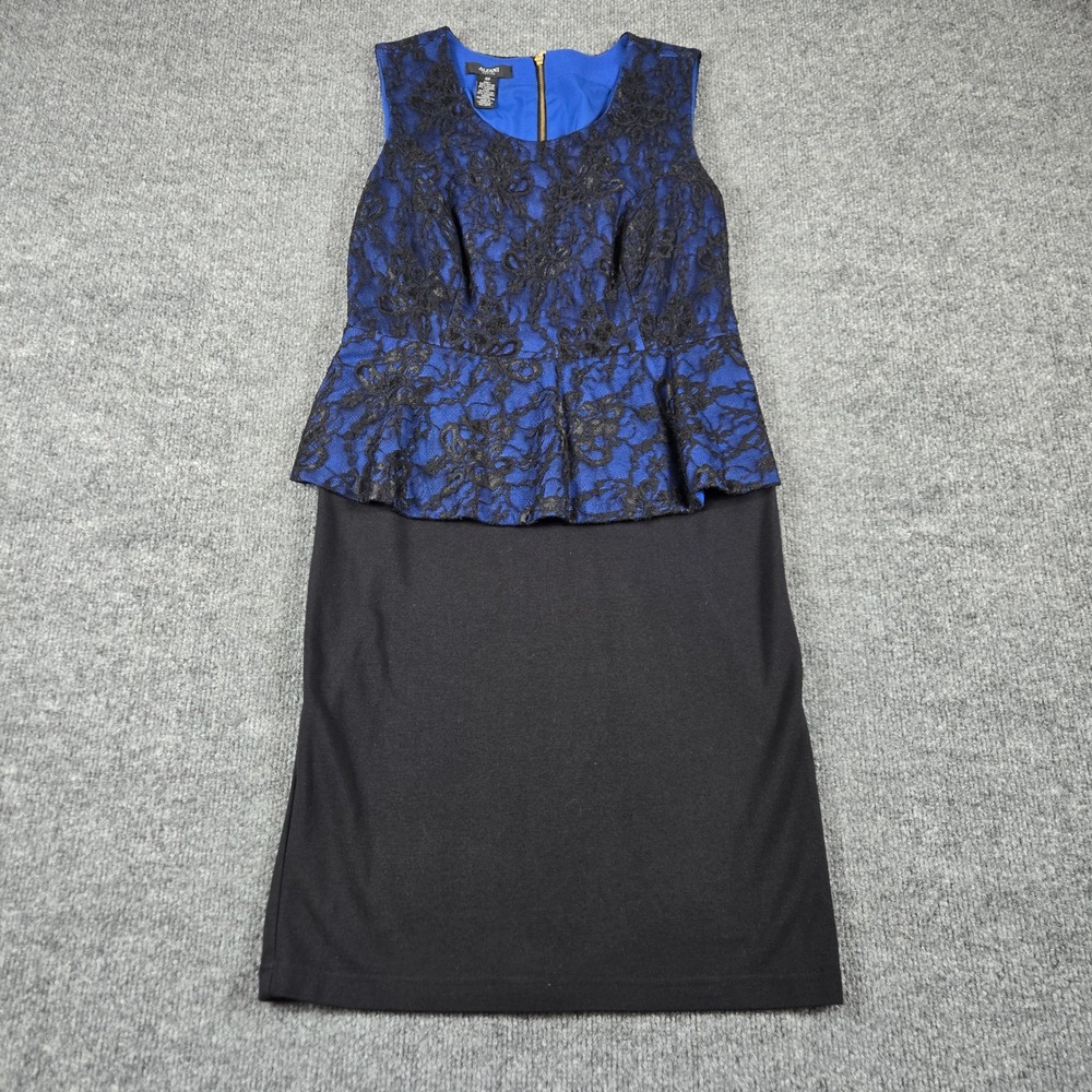 Alfani Sheath Dress Womens 6P Blue Black Lace Peplum Sleeveless